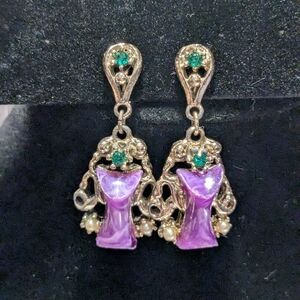 Victorian Style Gold and Purple Vintage Earrings